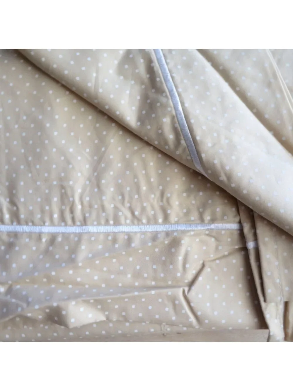 Vintage Charisma Fieldcrest Twin Flat Sheet Supima Cotton Beige Polka Dot USA